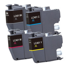 Brother LC401 Compatible Ink Cartridge BK/C/M/Y Combo Pack, High Yield